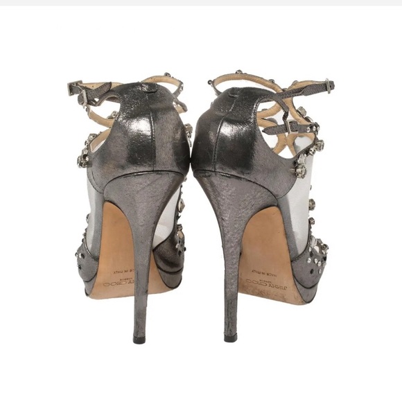 Jimmy Choo Viola Metallic Leather and Mesh Crystal Embellished Sandals Size 37. - Picture 13 of 17